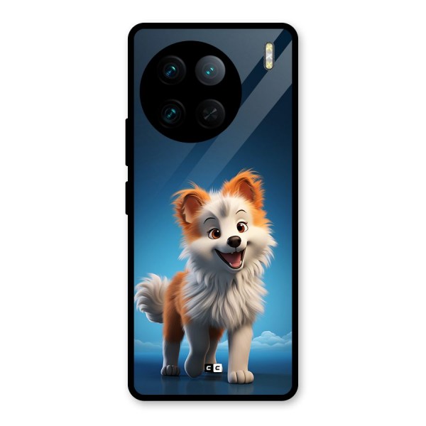 Cute Puppy Walking Glass Back Case for Vivo X90 Pro