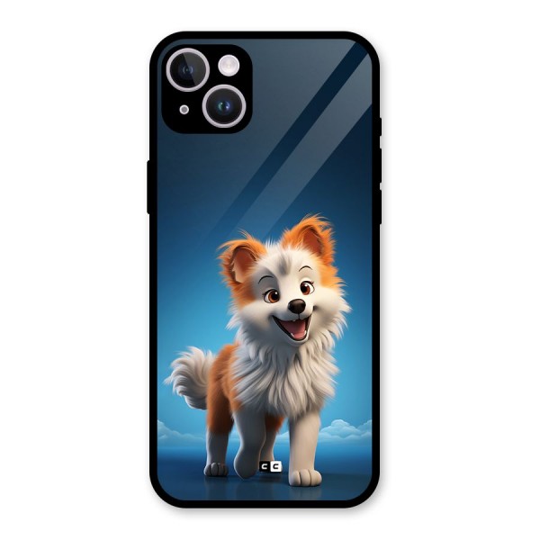 Cute Puppy Walking Glass Back Case for iPhone 14 Plus