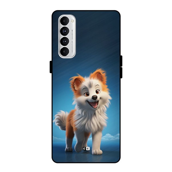 Cute Puppy Walking Metal Back Case for Oppo Reno4 Pro