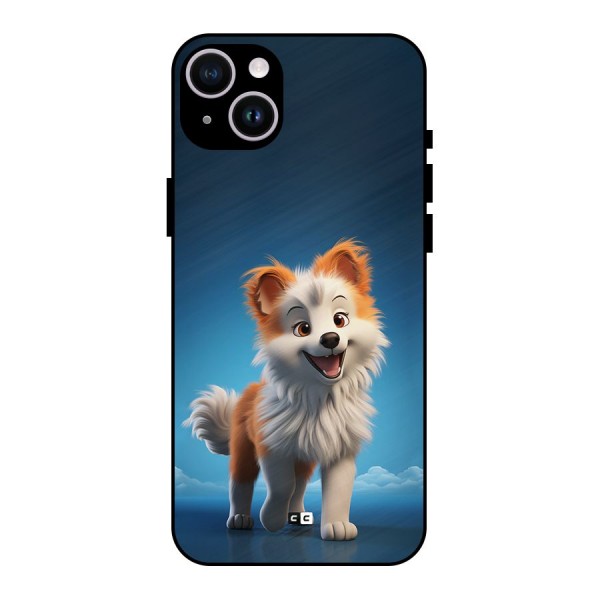 Cute Puppy Walking Metal Back Case for iPhone 14 Plus