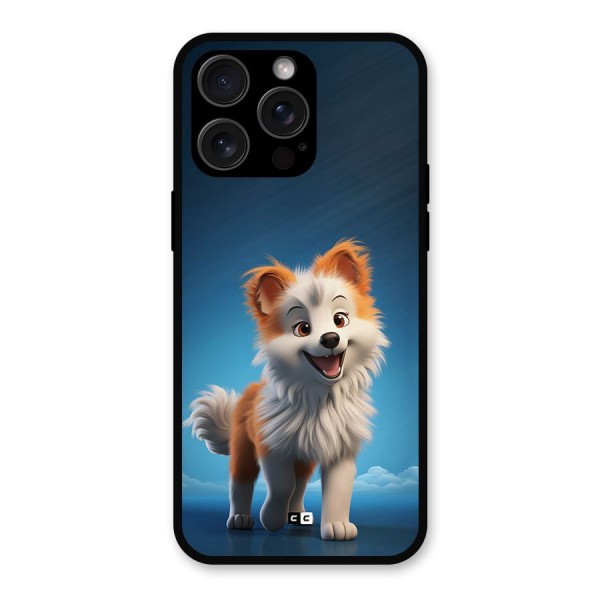Cute Puppy Walking Metal Back Case for iPhone 15 Pro Max