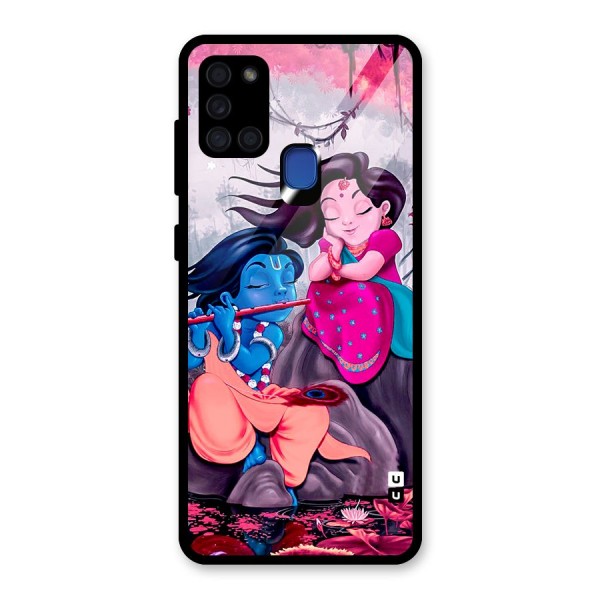 Cute Radha Krishna Glass Back Case for Galaxy A21s