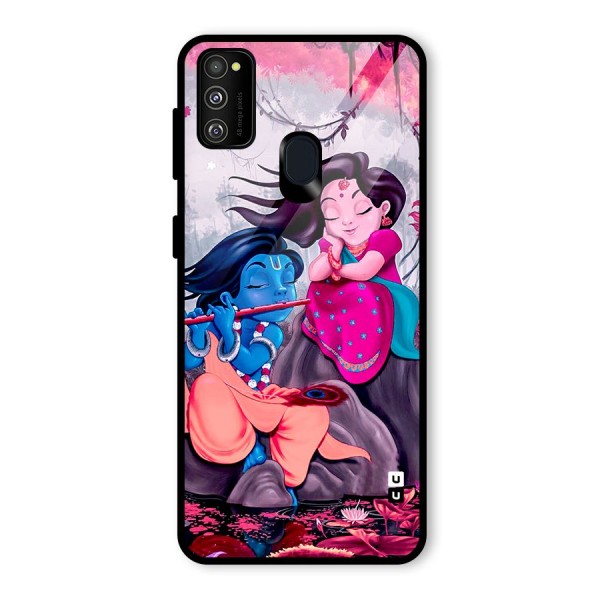 Cute Radha Krishna Glass Back Case for Galaxy M21