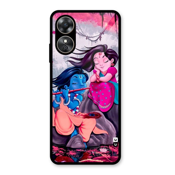 Cute Radha Krishna Glass Back Case for Oppo A17