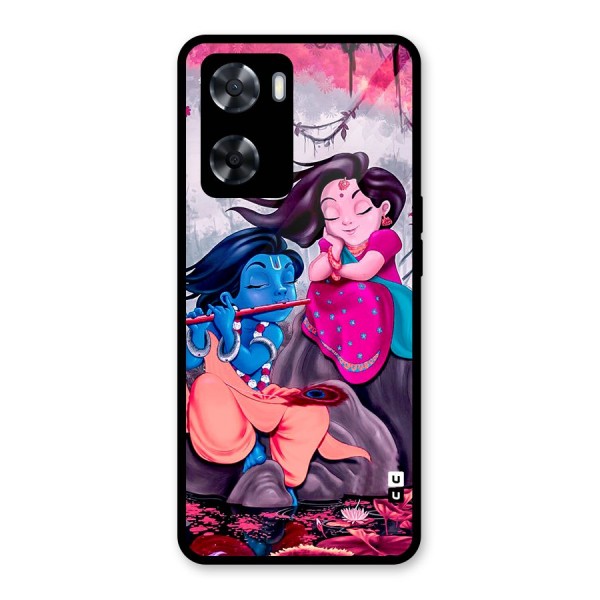 Cute Radha Krishna Glass Back Case for Oppo A57 2022