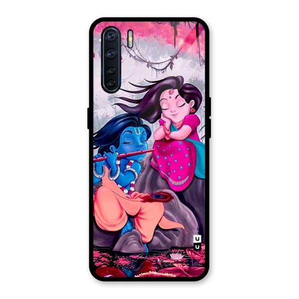 Cute Radha Krishna Glass Back Case for Oppo F15