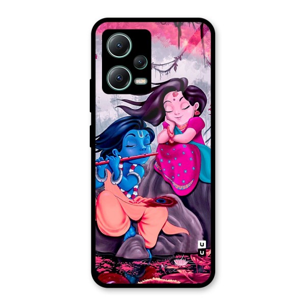 Cute Radha Krishna Glass Back Case for Poco X5