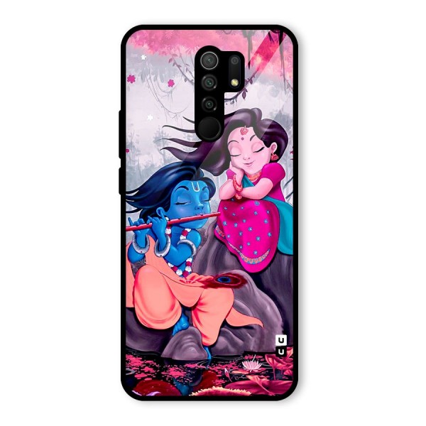 Cute Radha Krishna Glass Back Case for Redmi 9 Prime