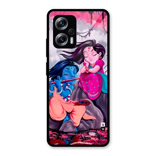 Cute Radha Krishna Glass Back Case for Redmi K50i