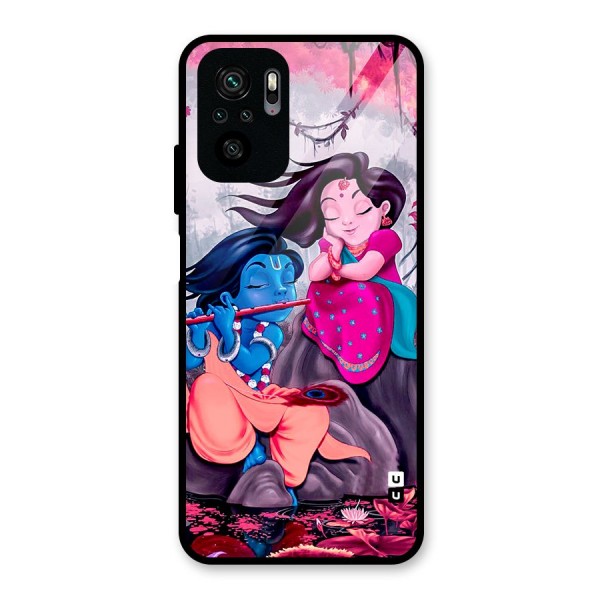 Cute Radha Krishna Glass Back Case for Redmi Note 10