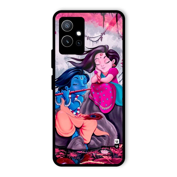 Cute Radha Krishna Glass Back Case for Vivo T1 5G