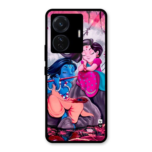 Cute Radha Krishna Glass Back Case for Vivo T1 Pro