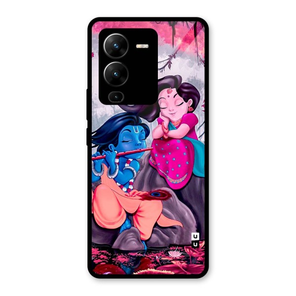 Cute Radha Krishna Glass Back Case for Vivo V25 Pro