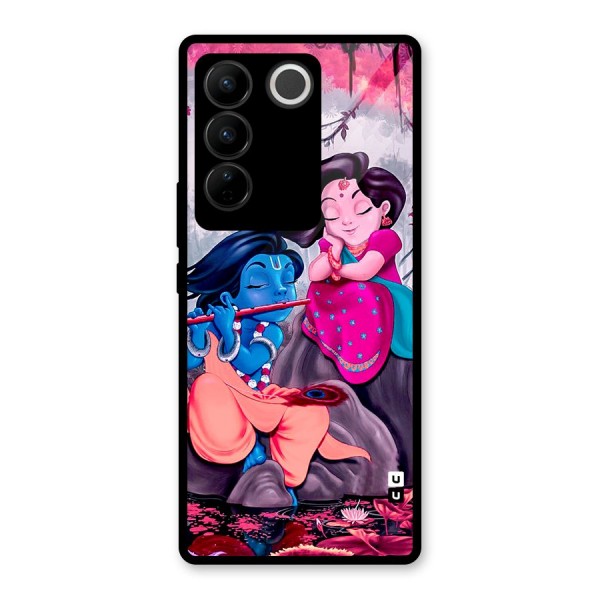 Cute Radha Krishna Glass Back Case for Vivo V27 Pro