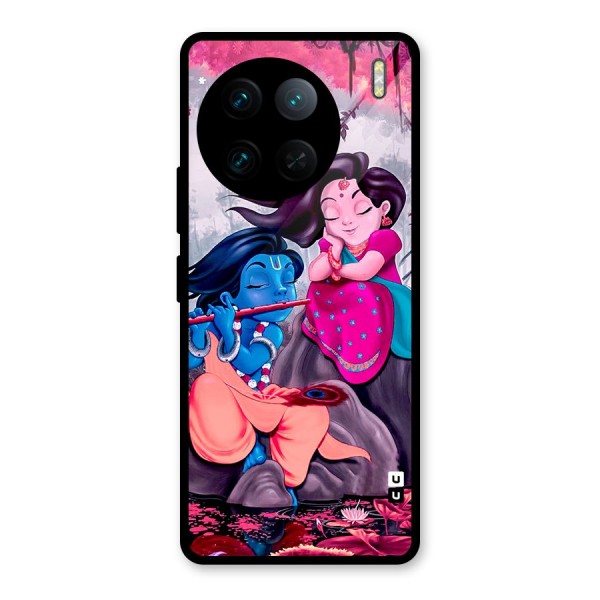 Cute Radha Krishna Glass Back Case for Vivo X90 Pro