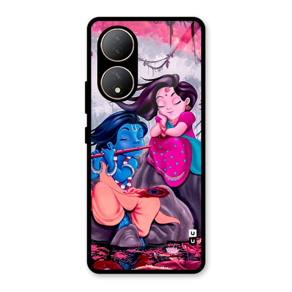 Cute Radha Krishna Glass Back Case for Vivo Y100A