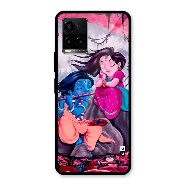 Cute Radha Krishna Glass Back Case for Vivo Y21A