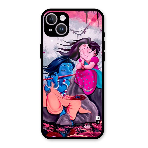 Cute Radha Krishna Glass Back Case for iPhone 14 Plus