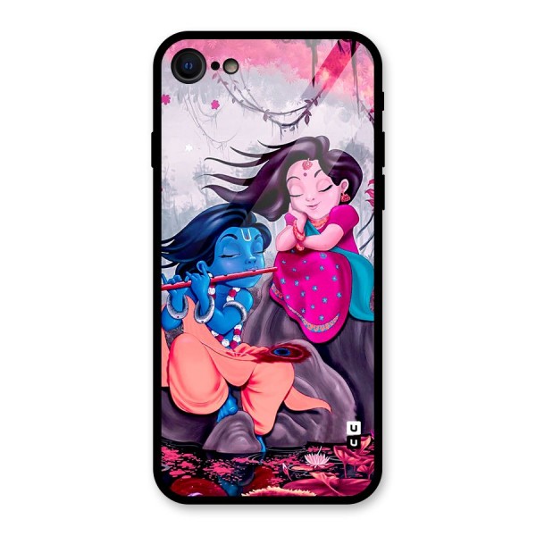 Cute Radha Krishna Glass Back Case for iPhone SE 2020