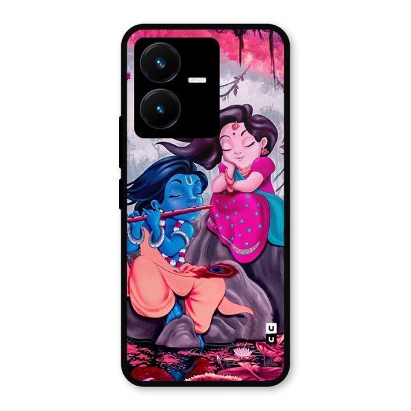 Cute Radha Krishna Metal Back Case for Vivo Y22s