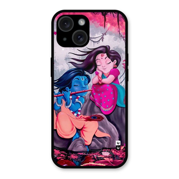 Cute Radha Krishna Metal Back Case for iPhone 15