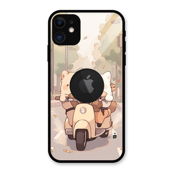 Cute Riders Glass Back Case for iPhone 11 Logo Cut