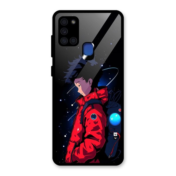 Cute Space Boy Glass Back Case for Galaxy A21s