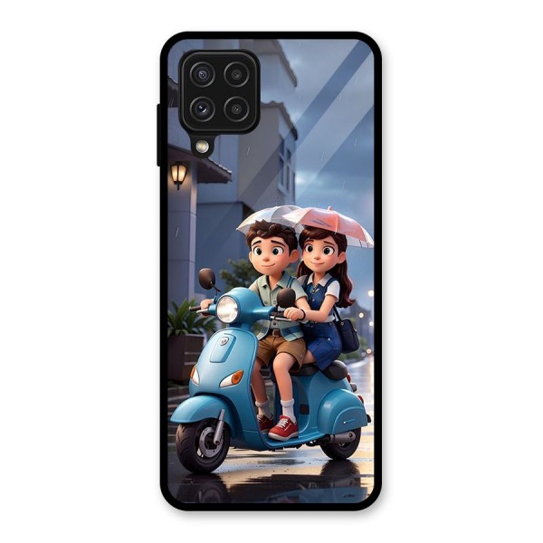 Cute Teen Scooter Glass Back Case for Galaxy A22 4G