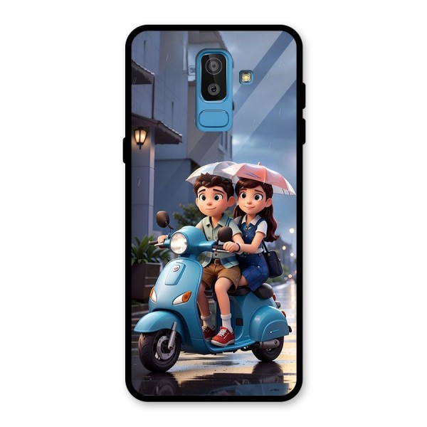 Cute Teen Scooter Glass Back Case for Galaxy J8