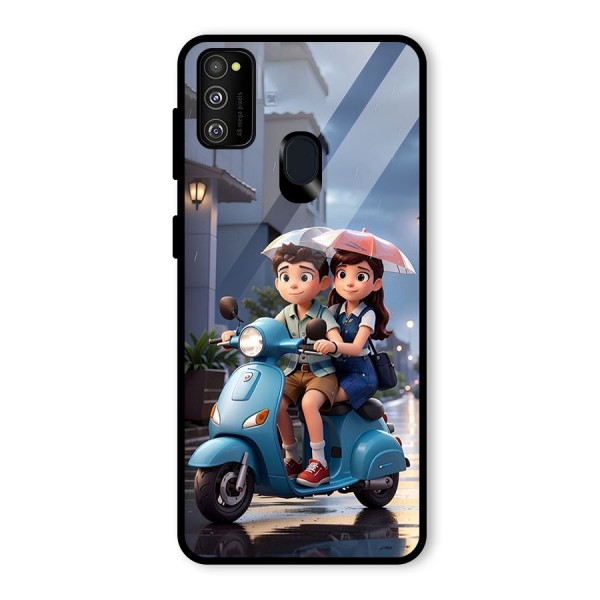 Cute Teen Scooter Glass Back Case for Galaxy M21