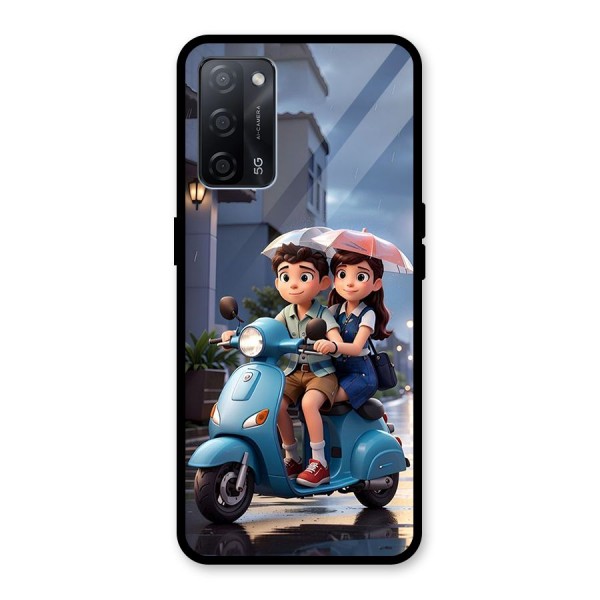 Cute Teen Scooter Glass Back Case for Oppo A53s 5G