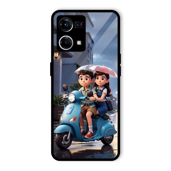 Cute Teen Scooter Glass Back Case for Oppo F21 Pro 4G