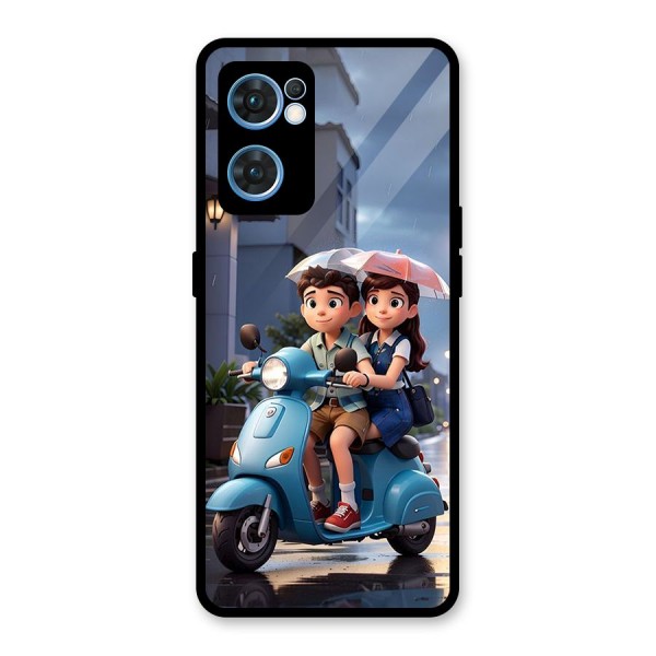 Cute Teen Scooter Glass Back Case for Oppo Reno7 5G