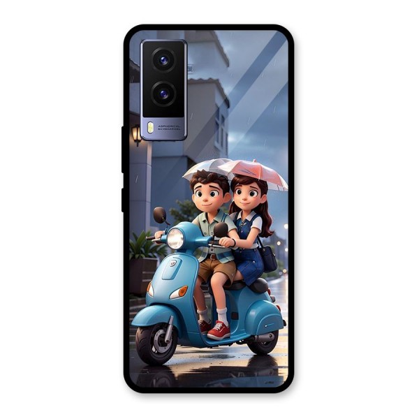 Cute Teen Scooter Glass Back Case for Vivo V21e 5G