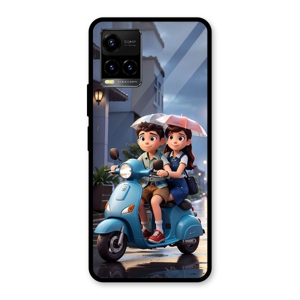 Cute Teen Scooter Glass Back Case for Vivo Y21G