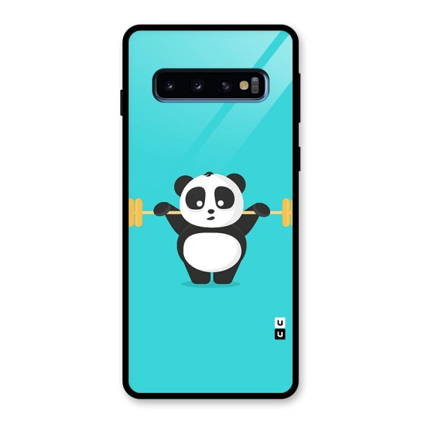 Cute Weightlifting Panda Glass Back Case for Galaxy S10