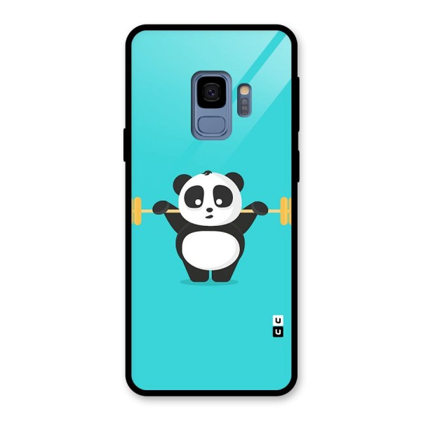 Cute Weightlifting Panda Glass Back Case for Galaxy S9