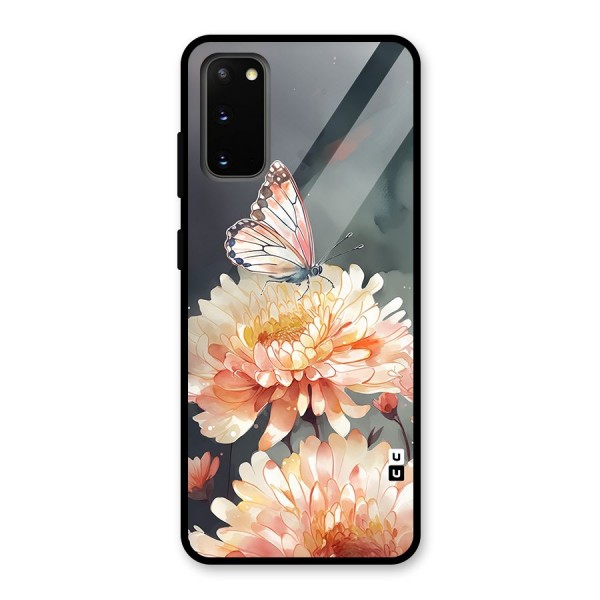 Digital Art Butterfly Flower Glass Back Case for Galaxy S20