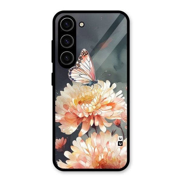 Digital Art Butterfly Flower Glass Back Case for Galaxy S23