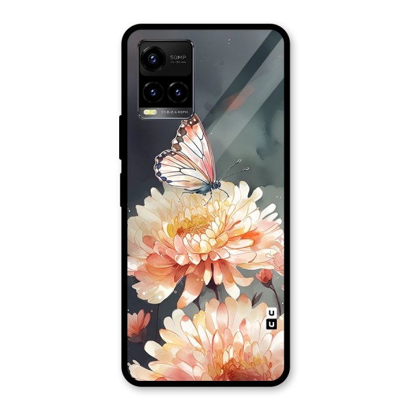 Digital Art Butterfly Flower Glass Back Case for Vivo Y21G