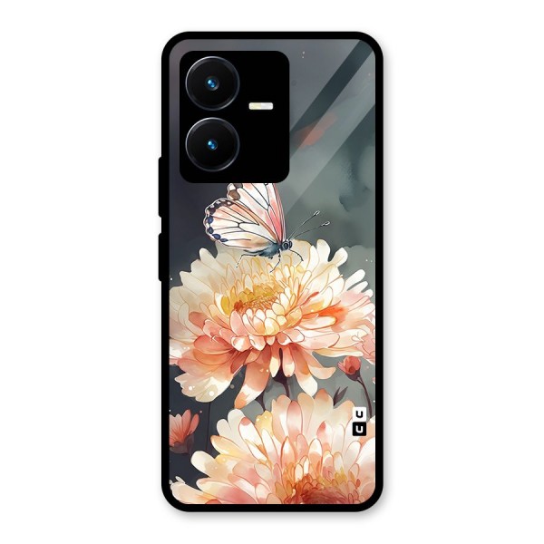 Digital Art Butterfly Flower Glass Back Case for Vivo Y22