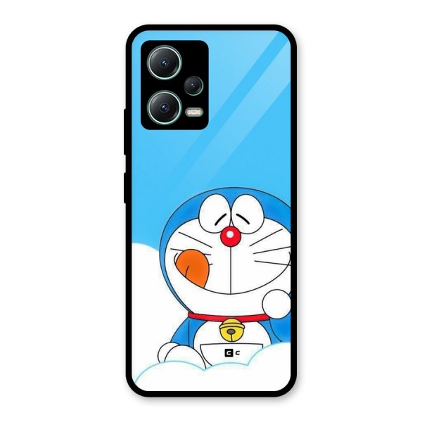 Doremon On Clouds Glass Back Case for Poco X5