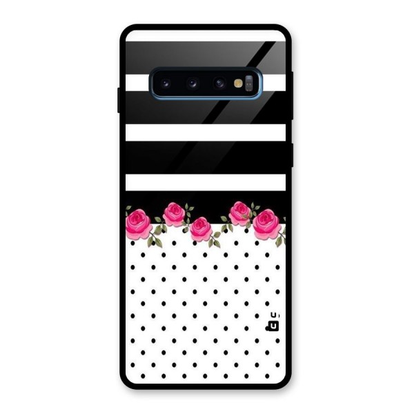 Dots Roses Stripes Glass Back Case for Galaxy S10