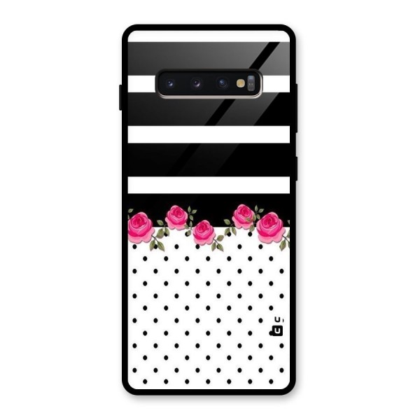 Dots Roses Stripes Glass Back Case for Galaxy S10 Plus