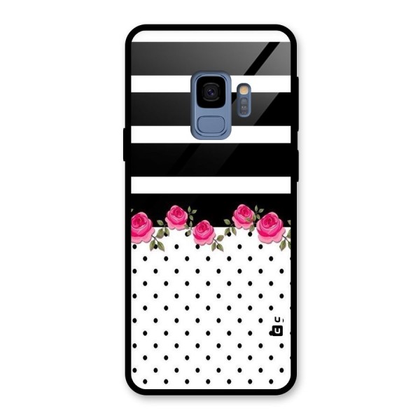 Dots Roses Stripes Glass Back Case for Galaxy S9