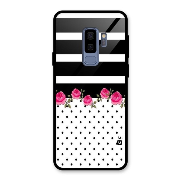 Dots Roses Stripes Glass Back Case for Galaxy S9 Plus