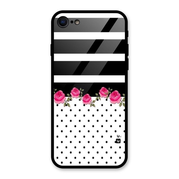 Dots Roses Stripes Glass Back Case for iPhone 8