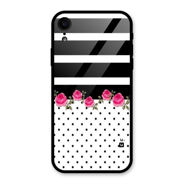 Dots Roses Stripes Glass Back Case for iPhone XR