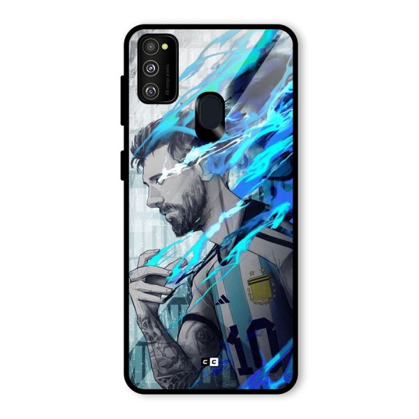 Electrifying Soccer Star Glass Back Case for Galaxy M21