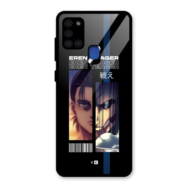 Eren Yeager Angry Glass Back Case for Galaxy A21s